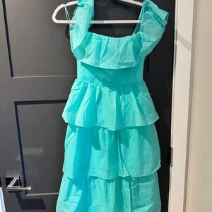 Amanda Uprichard blue‎ tiered ruffle dress